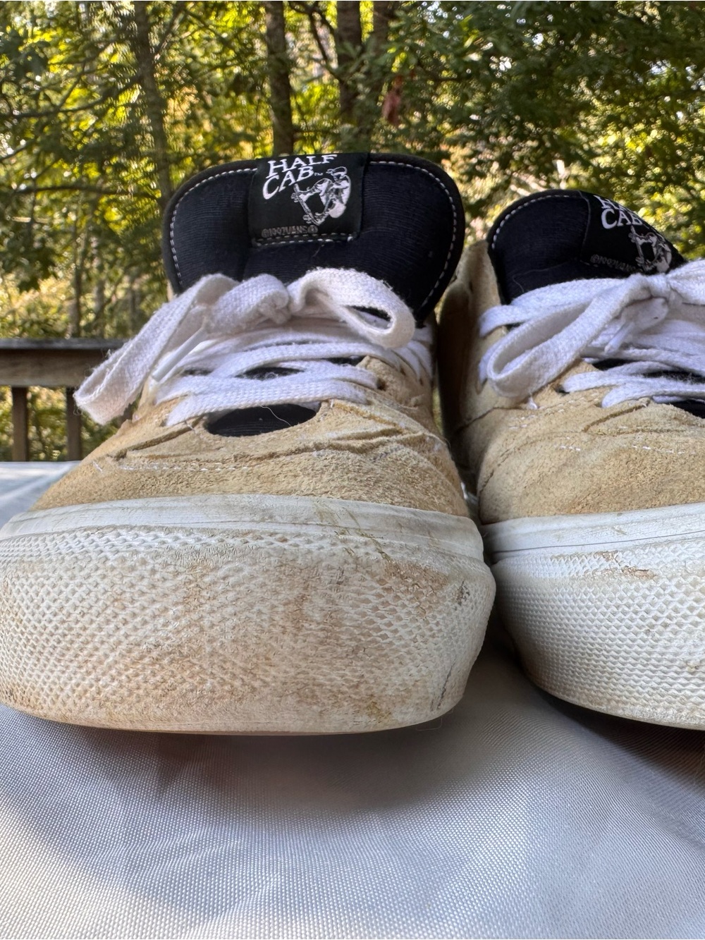 Vans Half Cab Suede Sneakers in Tan and Black with White Laces - Picture 7 of 12